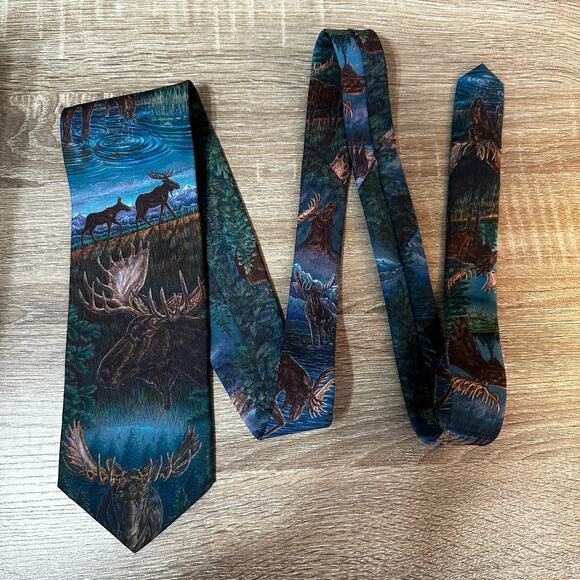 D'em Crazy Mens Vintage Tie Outdoors Deer Water Nature Multicolor Animals Hunter - Picture 1 of 5